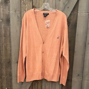 J Peterman Linen Cotton Cardigan Mens L Salmon Button Front Coastal Grandpa | L